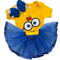 Body Bebê Temático Minions Menina + Laço + Tule