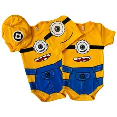 Body Bebê Minions Temático Personagem Mesversário Menino + Boina ou Toca