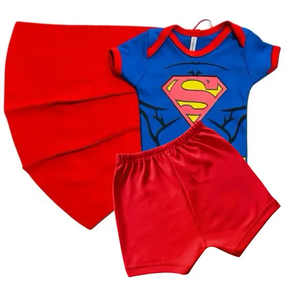 Body Menino Temático Mesversário Super man + Boina + Capa Promoção (escolha)