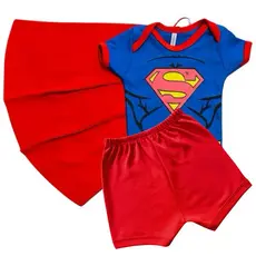 Body Menino Temático Mesversário Super man + Boina + Capa Promoção (escolha)