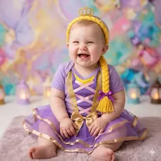 Body + Tule + Tiara Bebê Fantasia Mesversario Menina - Princesa Rapunzel