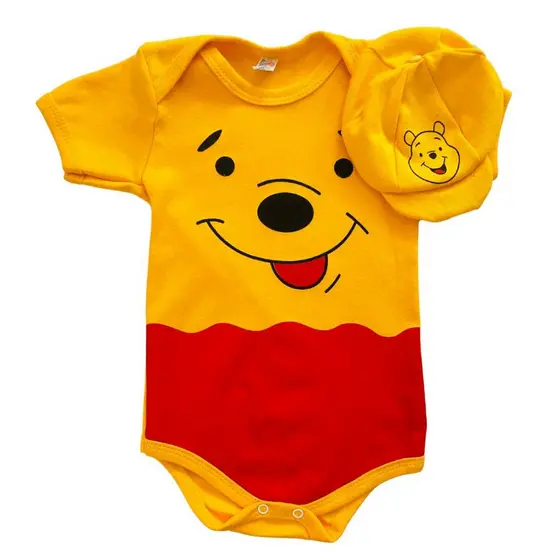Body Bebê Temático Fantasia Ursinho Pooh+Boina (Promoção)