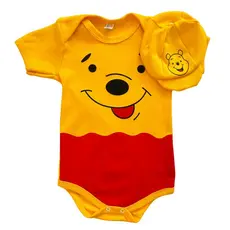 Body Bebê Temático Fantasia Ursinho Pooh+Boina (Promoção)
