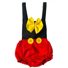 Jardineira Banho de Sol Temático Mesversario Fantasia Unissex+Boina ou Laço