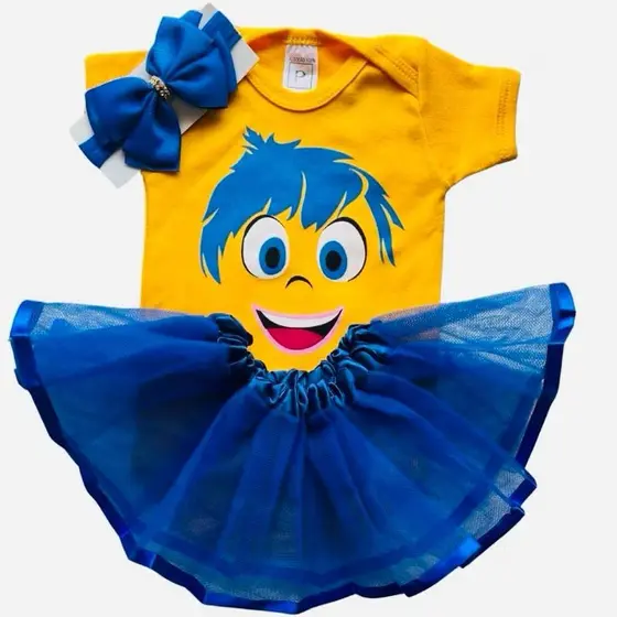 Body bebê Temático Mesversário Divertidamente Alegria+Laço+Tule 2024