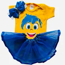 Body bebê Temático Mesversário Divertidamente Alegria+Laço+Tule 2024