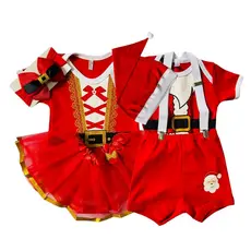 kit com 5 peças Body de Bebê Temático Natal Mamãe Noel Papai Noel Touca Menino e Menina