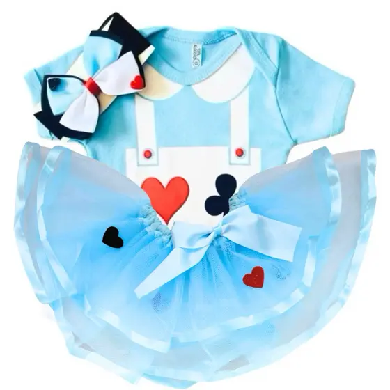 Body Bebe Temático Alice No Pais das Maravilhas+Laço+Tule