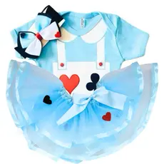 Body Bebe Temático Alice No Pais das Maravilhas+Laço+Tule