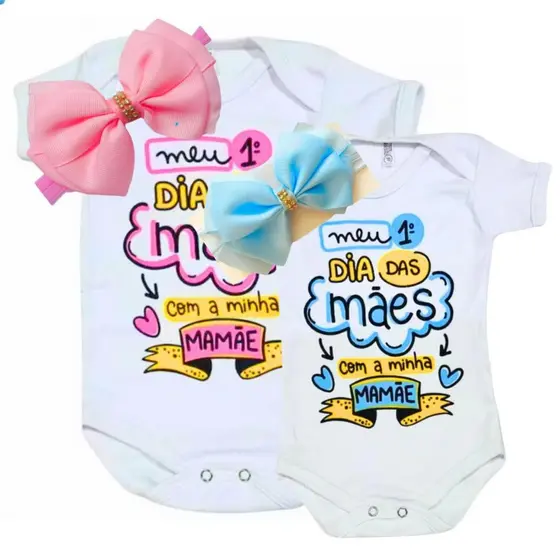 Body Bebê Temático Mesversário Dia Das Mães+Laço+Tule Luxo