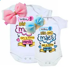 Body Bebê Temático Mesversário Dia Das Mães+Laço+Tule Luxo