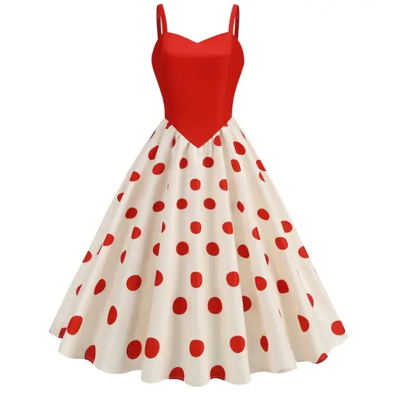 Vestido De Verão Vintage 50s Feminino Halter Envoltório Peito Bolinhas Emenda Festa Casual