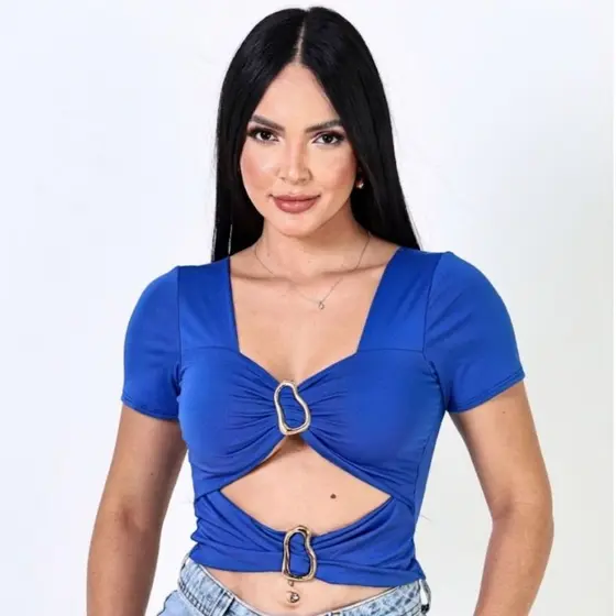 Blusinha Cropped Feminina Suplex Fivela Dupla Dourada Moda Gringa Tamanho Único