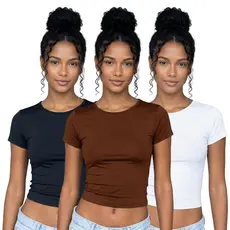 KIT Com 03 T-shirt Baby Tee Feminina Lisa Malha Romantic Não Amassa Blusa Premium