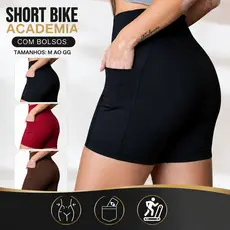 Shorts Legging Feminino Suplex Cós Alto Com Bolsos Academia Fitness M ao GG