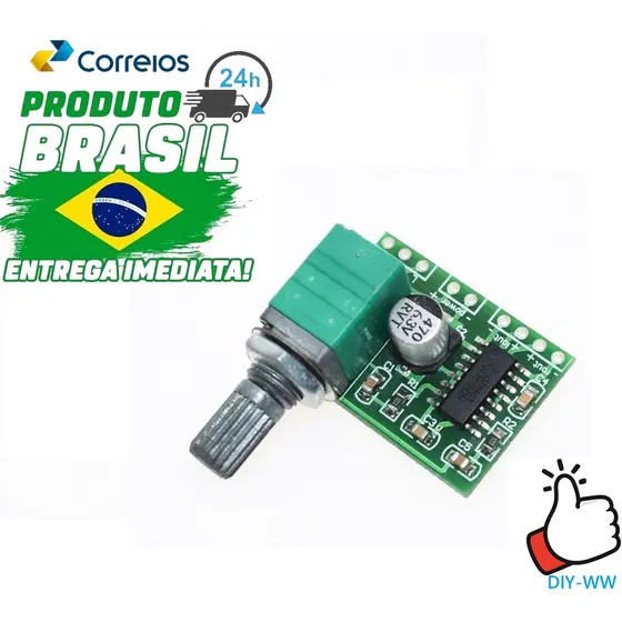 Placa amplificadora de áudio pam8403 5v, 2 canais 3w com controle de volume/potência usb