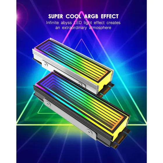 Dissipador Calor NVME Ssd M.2 Thermal Pad Nvme Alumínio 7mm Dissipador de calor 5V 3Pin ARGB Luzes coloridas 2280