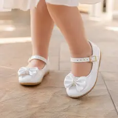 Sapatilha Infantil Branca Menina Com Laço Luxuoso Sapatilha Social e Palmilha Super Confortável 20 ao 27