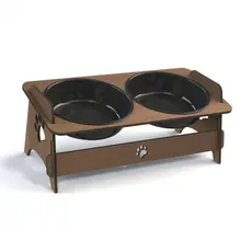 Comedouro Elevado Inclinável Pet Ração e Água Para Cachorros e Gatos em MDF Com 1 Ou 2 Potes Tigela
