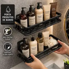 KIT SUPORTE PRATELEIRA ORGANIZADOR DE ALUMINIO RETANGULAR PRETO