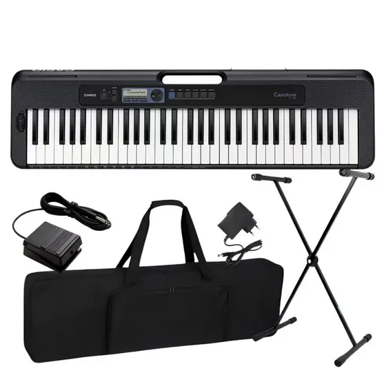 Kit Teclado Musical Casio CT-S300C2 Teclas Sensitivas + Capa Suporte Pedal