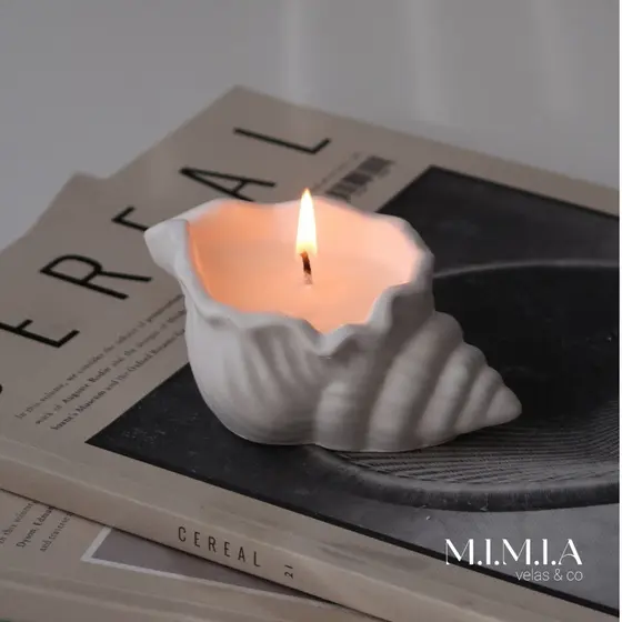 Vela Aromatica Perfumada Artesanal Concha Cimento Branco Cera de Coco 100% Vegetal Pavio de Algodão