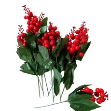 10 azevinho artificial de natal,holly berry vermelho natalino