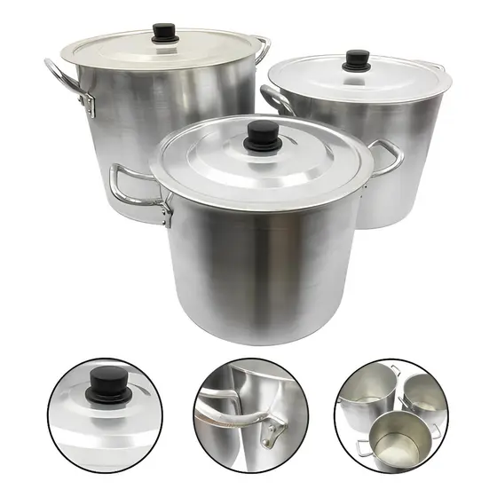 Kit 3 Caldeirões Grandes de Alumínio Industrial | Uso Profissional | Grande Capacidade