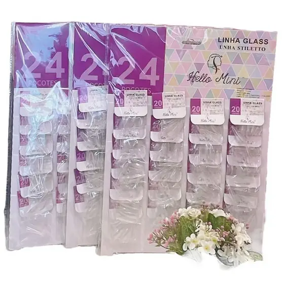Cartela de Unhas Postiças TRANSPARENTES 24 pacotes Hello Mini -OY186
