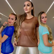 Blusa Feminina Tulê Fitness Academia Transparente Dry Fit Treino