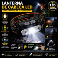 Lanterna Cabeça Premium Recarregavel Sensor Prova D'água