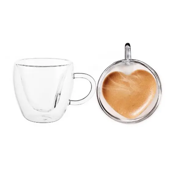 Jogo de 2 Xicaras de Coração 150ml Parede Dupla Café Chá