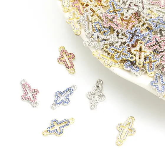 10pcs Cristal Colorful Rhinestones Conectores De Coloridos Cruz De Trabalho Aberto