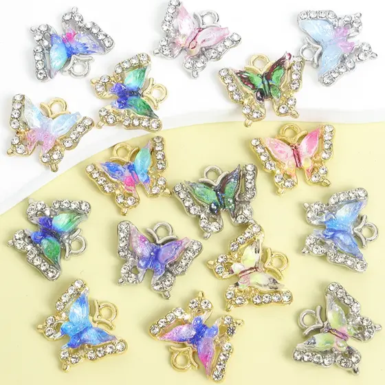10 Peças Amuletos De Borboleta Com Incrustação De Acrílico Gradiente Multicolorido Strass , Pingentes Delicados De Liga