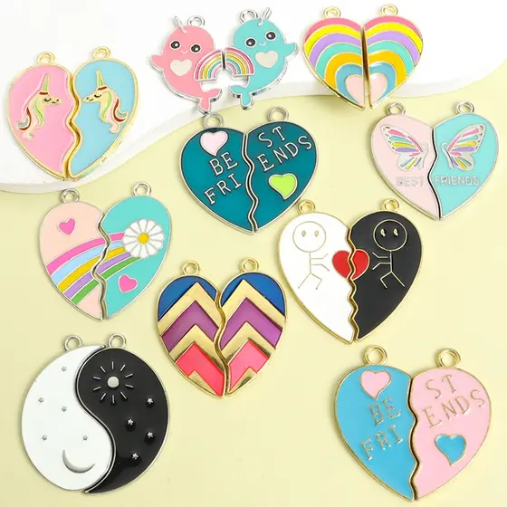 5 Conjuntos/10 Peças De Amuletos Esmaltados Da Série BFF E Casais , Pingentes Combinando Para Casal De Amizade Colar De