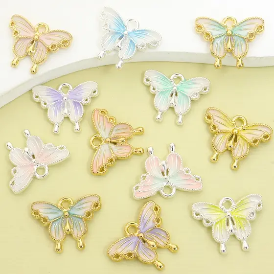 10 Peças Amuletos De Liga De Óleo De Gotejamento De Borboleta Gradiente Fresco Primavera Verão , Cores De Emenda Elegant