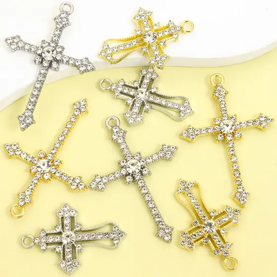 10 Peças Amuletos De Cruz Estrelada De Luxo Leve Estilo Barroco Com Strass Brilhantes , Pingentes Requintados De Liga De