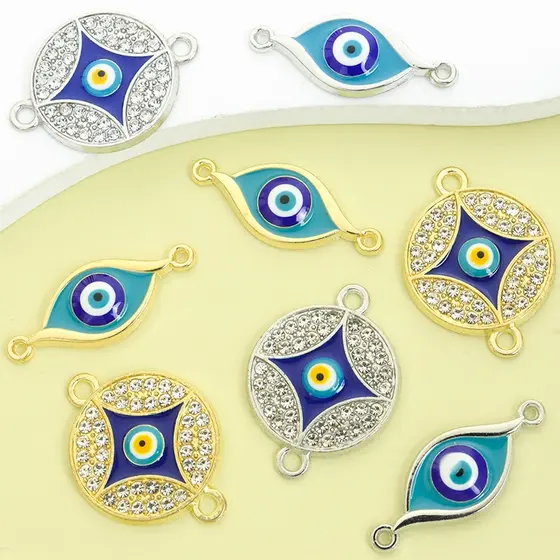 10 Peças Conectores De Pingentes Geométricos Com Design Criativo De Mau Olhado , Moedas De Cobre/Olhos Do Diabo Em Forma