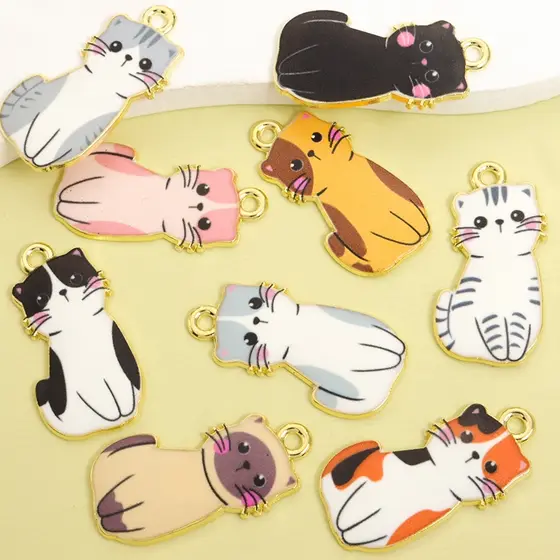 10 Peças Amuletos De Liga De Óleo De Gotejamento Estilo Gato Versão Q-Acessórios Fofos Para Pessoas Meow , Colar Kawaii