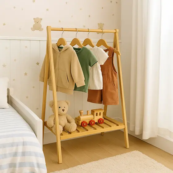 Arara De Roupas Infantil Madeira Pinus Cabideiro Com Prateleira Organizadora Quarto Criança