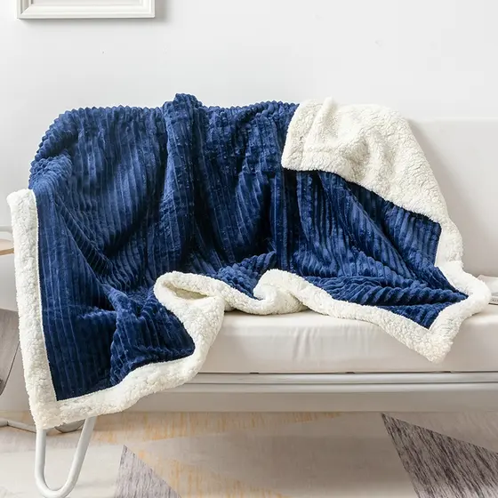 Cobertor Manta Casal Canelado com Sherpa Boreal Diamond Plush Premium Dupla Face