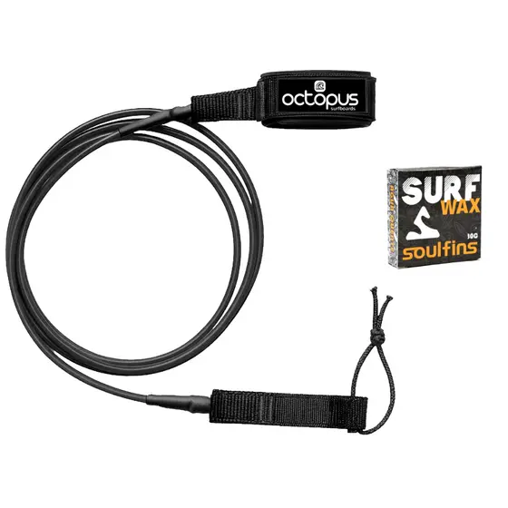 Leash Strep Prancha Surf - Leash Surf 6´x 5mm Competição + Parafina Soul Fins 30gr
