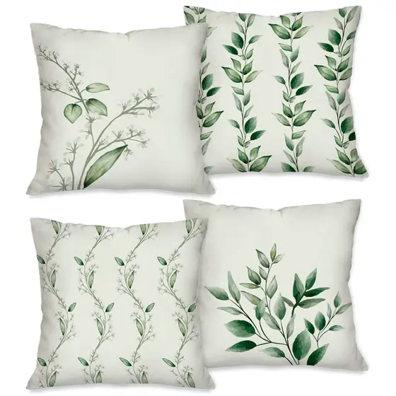 Kit com 4 Capas para Almofada Decorativas Flores e Galhos 45x45