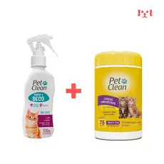 Kit Banho a Seco Gatos + Lenço Umedecido Gatos Pet Clean