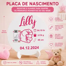 Placa de Nascimento Personalizada Bebê Maternidade Com Dados do Nascimento Maternidade