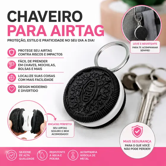 Chaveiro para AirTag Porta Rastreador Plástico Design Biscoito Protetor Case Airtag