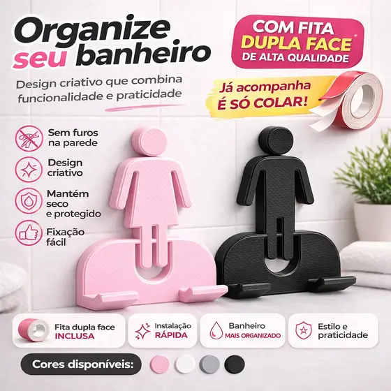 Suporte Porta Gilete de Parede Criativo | Com Fita Dupla Face | Sem Furo | Organizador de Banheiro