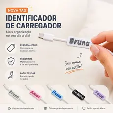 Identificador de Carregador Personalizado com Nome | Tag para Cabo USB e USB-C | Organizador Cabos