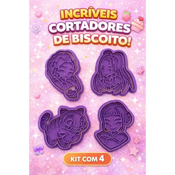 Cortador de Biscoito KPOP Kit 4 Personagens Molde para Confeitaria ou Massinha