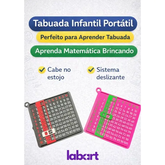 Tabuada Infantil Interativa Portátil | Chaveiro Educativo Escolar 6-10 Anos | Matemática Fácil